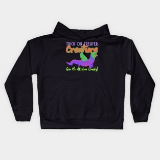 ”Trick Or Treater Creature- Give Me All Your Candy!” Colorful Creature With Wings Kids Hoodie